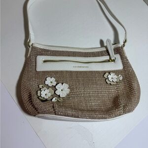 Liz Claiborne Tan and White Floral Shoulder Bag